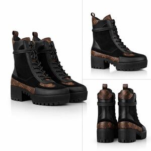 Louis Vuitton Black Suede and Brown Leather Boots